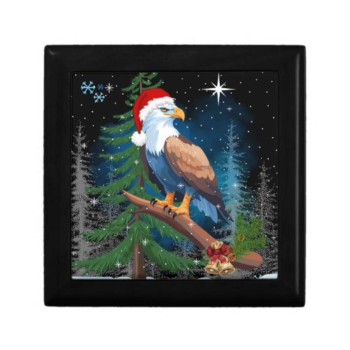Christmas Eagle Wearing Santa Hat  Gift Box