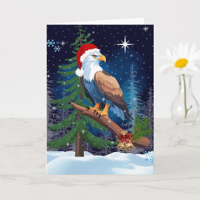 Christmas Eagle with Santa Hat Snowy Scene Card (Small Plant)