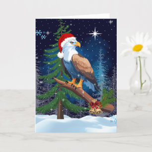 Christmas Eagle with Santa Hat Snowy Scene Card