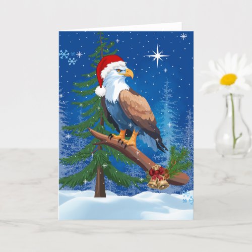 Christmas Eagle with Santa Hat Snowy Scene Card