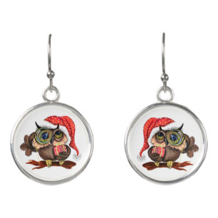 Christmas Earrings Gift Baby Owl with Gifts