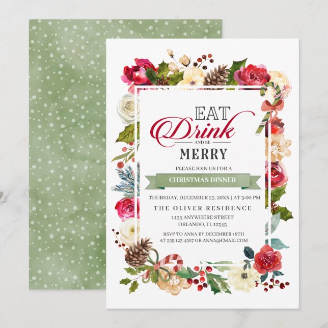 Christmas Eat Drink And Be Merry Dinner Invitation (Front/Back)