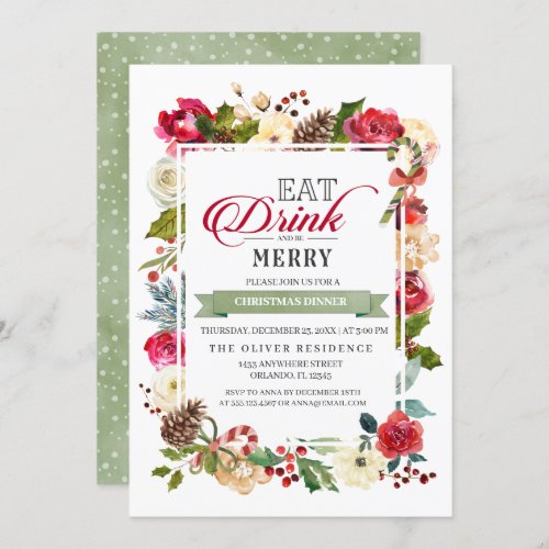 Christmas Eat Drink And Be Merry Dinner Invitation