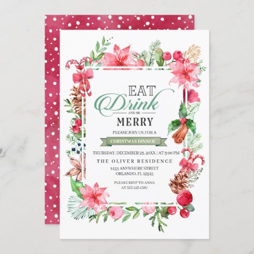 Christmas Eat Drink And Be Merry Dinner Invitation