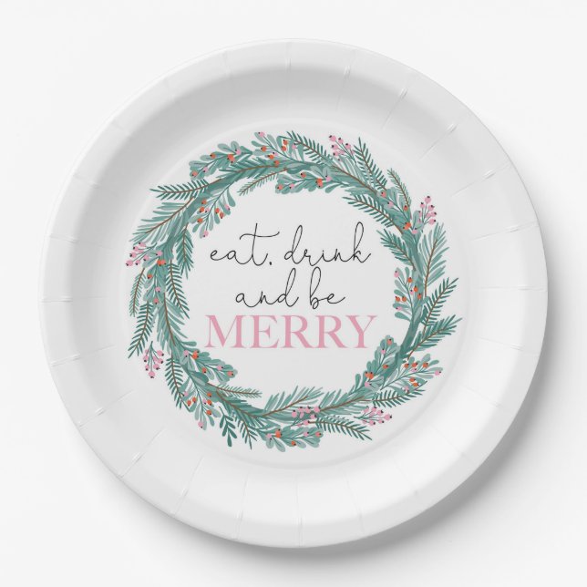 Christmas Eat Drink and Be Merry Friendsmas Party Paper Plates (Front)