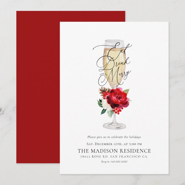 Christmas Eat Drink and Be Merry Party Invitation (Front/Back)