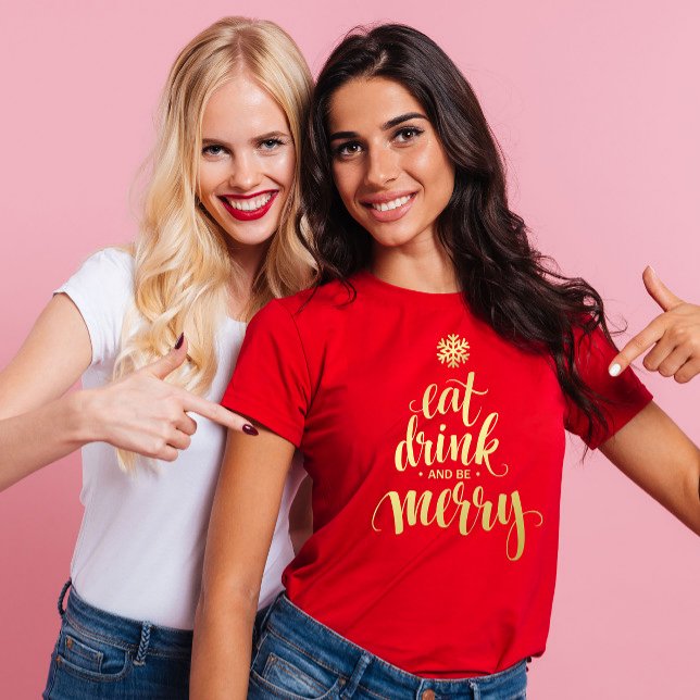 Christmas Eat Drink & be Merry Red Women's T-Shirt (Creator Uploaded)