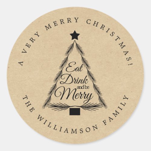 Christmas Eat Drink Merry Name Kraft Envelope Seal