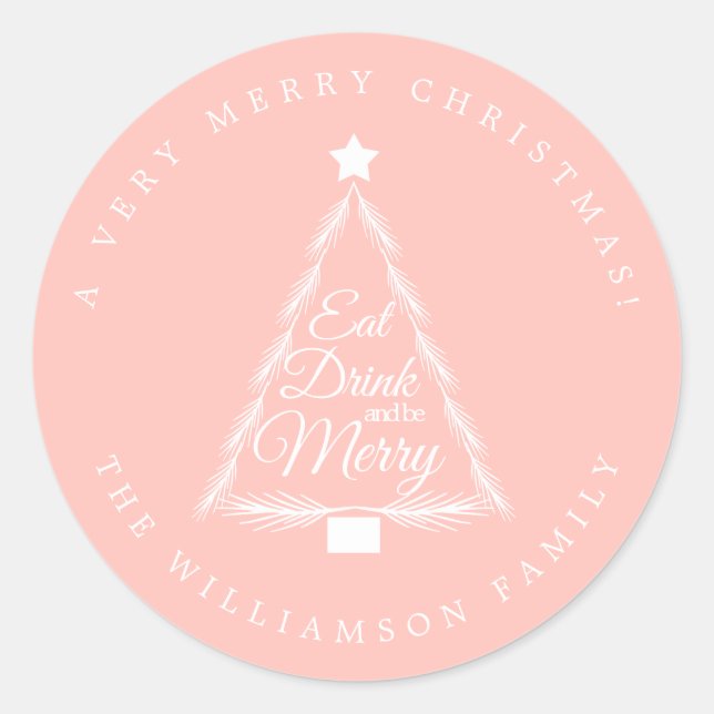 Christmas Eat Drink Merry Name Pink Envelope Seal (Front)