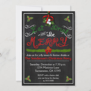 Christmas Eat Drink Vintage Chalkboard Invitation