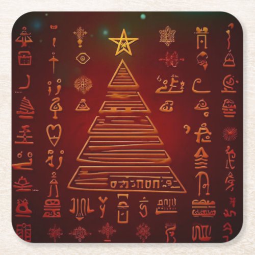 Christmas Egyptian Hieroglyphs 1 Square Paper Coaster