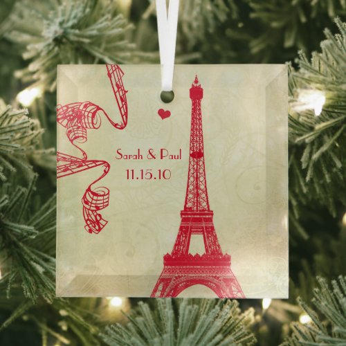 Christmas Eiffel Tower Glass Ornament