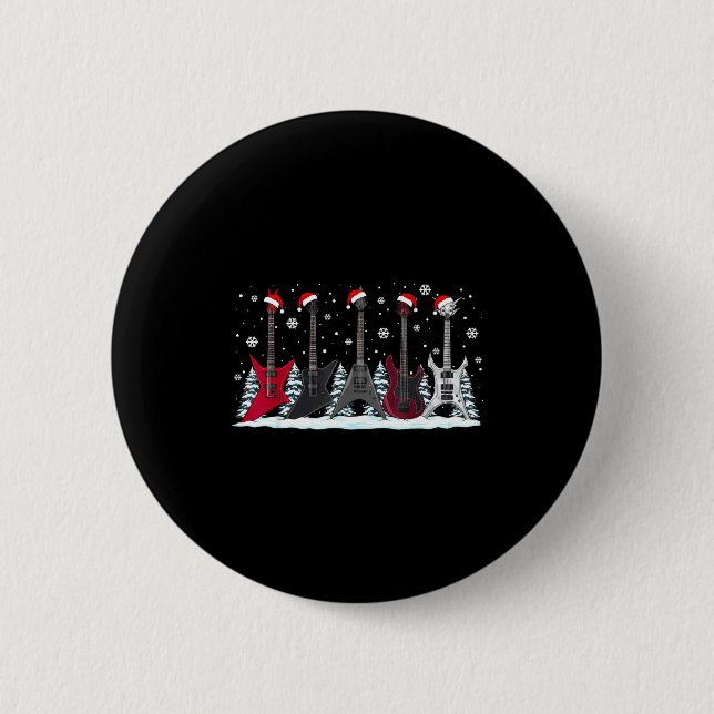 Christmas Electric Guitars Metalhead Guitarist Xma Button (Front)