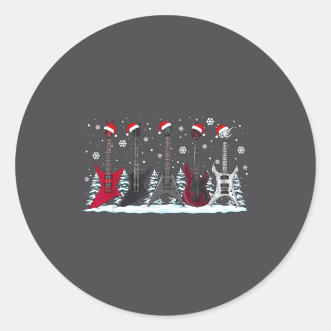 Christmas Electric Guitars Metalhead Guitarist Xma Classic Round Sticker (Front)