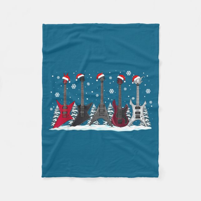 Christmas Electric Guitars Metalhead Guitarist Xma Fleece Blanket (Front)