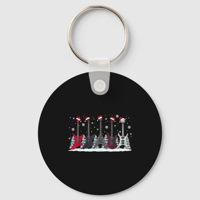 Christmas Electric Guitars Metalhead Guitarist Xma Keychain (Front)