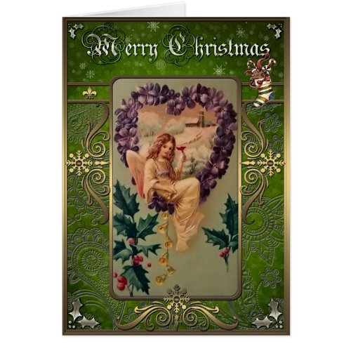 Christmas Elegance Card _ Angel and purple wreath