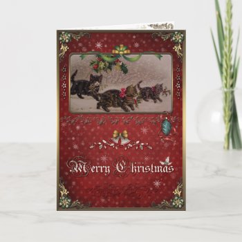 Christmas Elegance Card  Christmas Cats And Holly. Holiday Card by VintageStyleStudio at Zazzle
