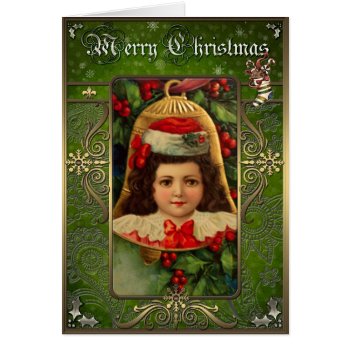 Christmas Elegance Card - Girl In Red And Bell. by VintageStyleStudio at Zazzle