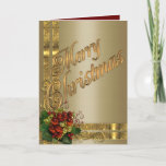 Christmas elegance card gold and red Victorian<br><div class="desc">Christmas elegance card gold and red Victorian look custom card. Merry Christmas gold script with 3D look. Sentimental Holiday greeting.</div>