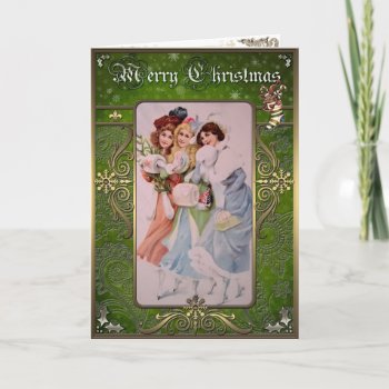 Christmas Elegance  Winter And Beautiful Ladies. Holiday Card by VintageStyleStudio at Zazzle