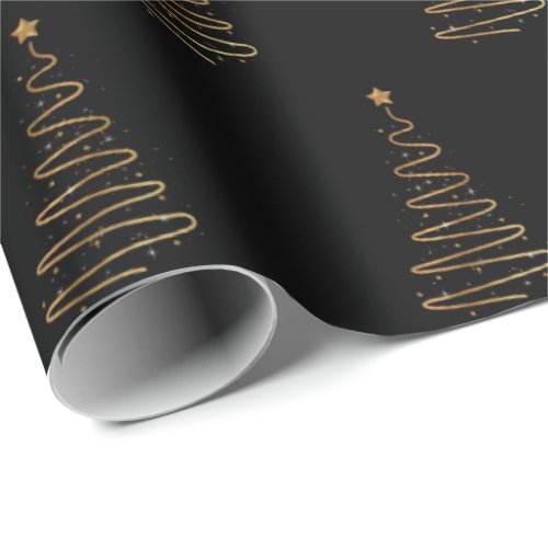 Christmas Elegant Black and Gold Tree  Wrapping Paper