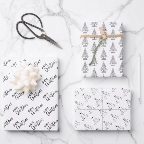 Christmas elegant black and white wrapping paper sheets