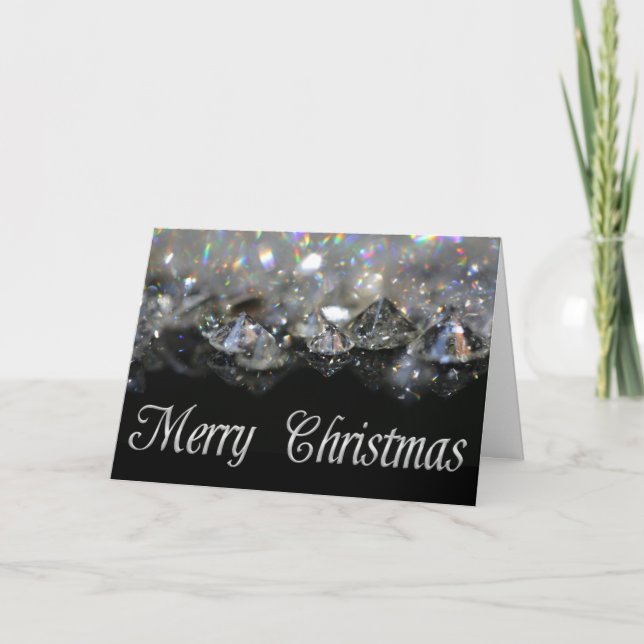 Christmas Elegant Black Silver Shiny Diamonds Holiday Card (Front)