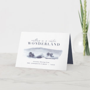 Christmas elegant blue watercolor winter scene card