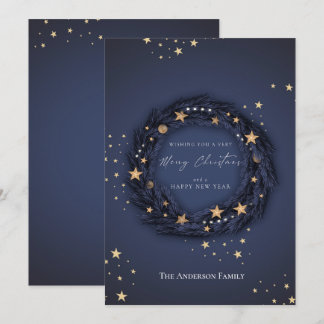 Christmas Elegant Blue Wreath Holiday Card