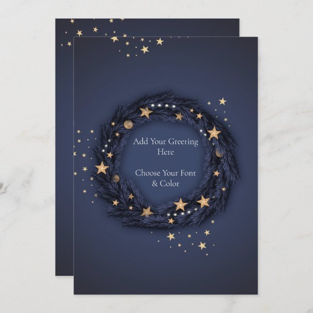 Christmas Elegant Blue Wreath TEMPLATE Card (Front/Back)