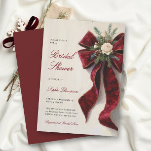Christmas Elegant Burgundy Bow Bridal Shower Invitation