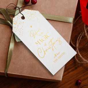 Christmas Elegant Calligraphy White & Gold Glitter Foil Gift Tags