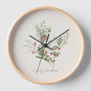 Christmas Elegant Festive Botanical Holiday Clock