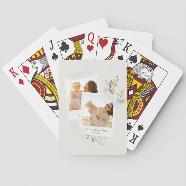 Christmas Elegant Festive Botanical Photo Album Poker Cards (Back)