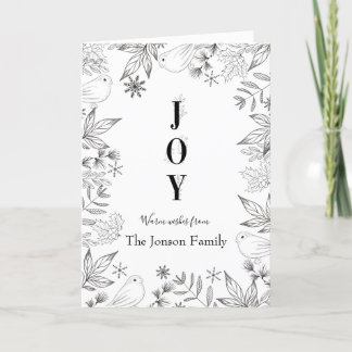 Christmas elegant floral black white script holiday card