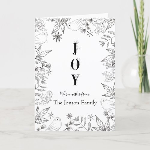 Christmas  elegant floral black white script holiday card