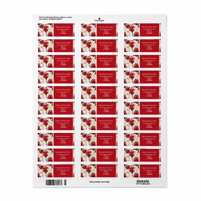 Christmas Elegant Floral Red Green Pattern address Label (Full Sheet)