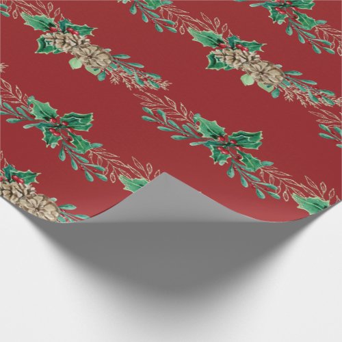 Christmas Elegant Garland Holly Berry Pine Foliage Wrapping Paper