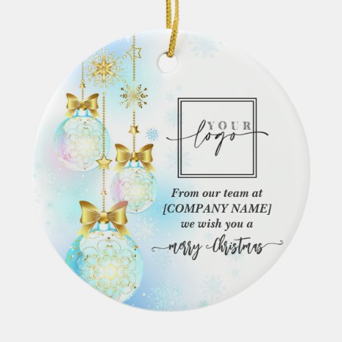 Christmas Elegant Gold Custom QR Code Company Logo Ceramic Ornament