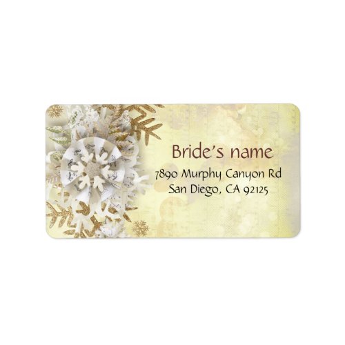 Christmas Elegant Gold Snowflakes Address Label