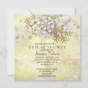 Christmas Elegant Gold Snowflakes Bridal Shower Invitation