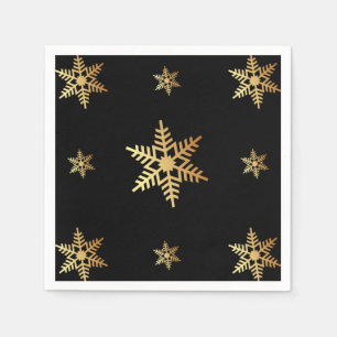 Christmas Elegant Gold Snowflakes On Black Napkins