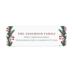 Christmas Elegant Holly Berry Return Address Label