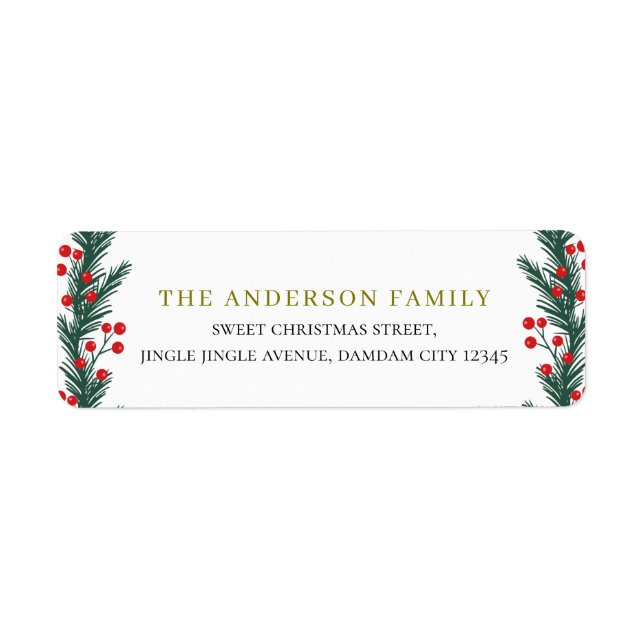 Christmas Elegant Holly Berry Return Address Label (Front)