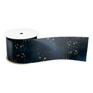 Christmas elegant luxury gold stars pattern blue w satin ribbon