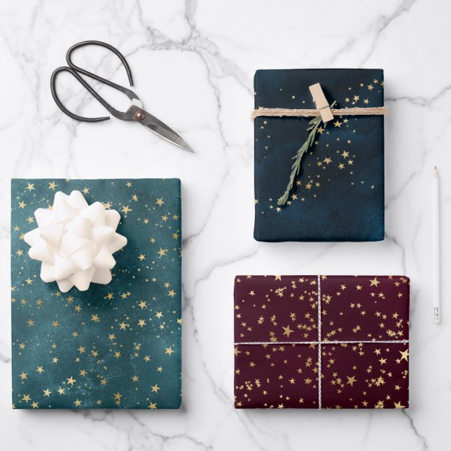 Christmas elegant luxury gold stars pattern wrapping paper sheets (Front)