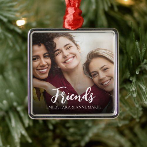 Christmas Elegant Photo Friends Calligraphy Script Metal Ornament