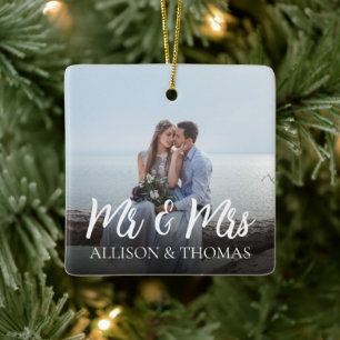 Christmas Elegant Photo Mr. and Mrs. Simple Ceramic Ornament