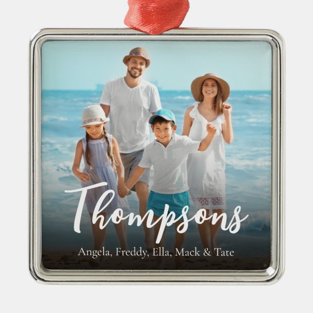 Christmas Elegant Photo Simple Calligraphy Script Metal Ornament (Front)